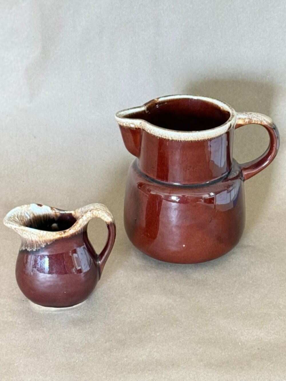 Set of TWO VINTAGE McCOY Brown Drip Glaze Pitchers MCM Collectible